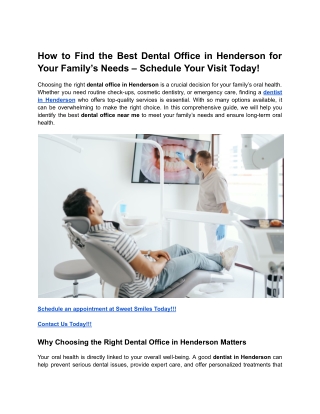 How to Find the Best Dental Office in Henderson for Your Family’s Needs – Schedule Your Visit Today