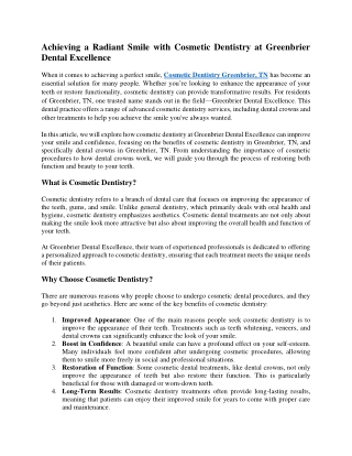 Achieving a Radiant Smile with Cosmetic Dentistry at Greenbrier Dental Excellence