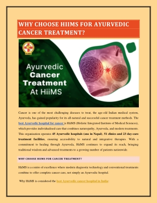 Why Choose HiiMS for Ayurvedic Cancer Treatment