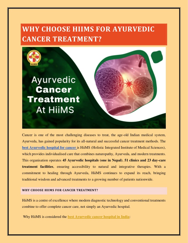 why choose hiims for ayurvedic cancer treatment