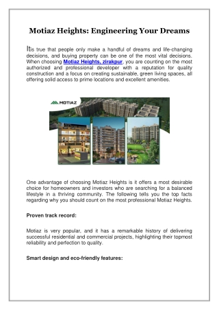 Motiaz Heights, Engineering Your Dreams