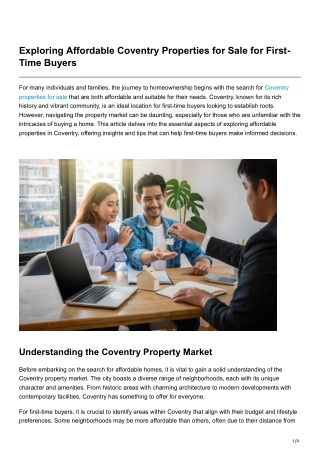 Exploring Affordable Coventry Properties for Sale for First-Time Buyers