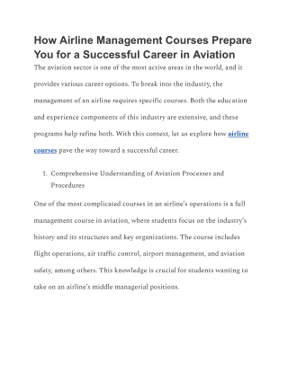 How Airline Management Courses Prepare You for a Successful Career in Aviation