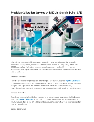Precision Calibration Services by MECL in Sharjah, Dubai, UAE