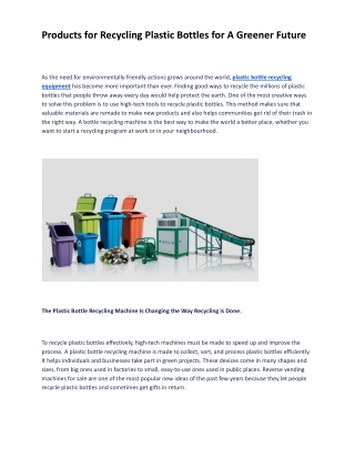 Products for Recycling Plastic Bottles for A Greener Future.docx