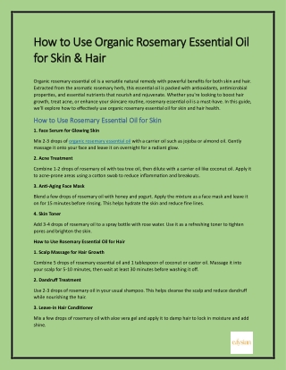 How to Use Organic Rosemary Essential Oil for Skin