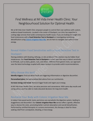 Food Detective Test in Stockport at Mi Vida Inner Health Clinic