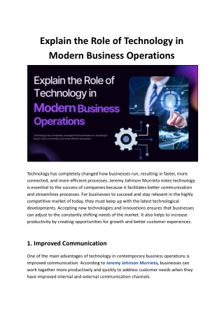 Jeremy Johnson Murrieta Explains How Technology Drives Modern Business Operation
