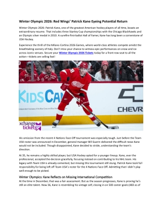 Red Wings’ Patrick Kane Eyeing Potential Return to Winter Olympic 2026