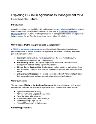 Exploring PGDM in Agribusiness Management for a Sustainable Future