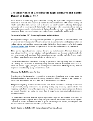 The Importance of Choosing the Right Dentures and Family Dentist in Buffalo, MO