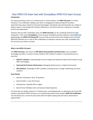 DumpsBoss HPE0-V14 Exam Dumps: The Fastest Way to Certification