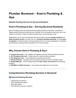 Plumber Burwood – Sven’s Plumbing & Gas