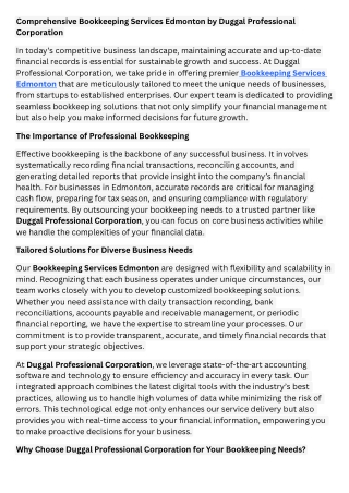 Comprehensive Bookkeeping Services Edmonton by Duggal Professional Corporation