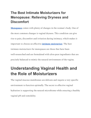 The Best Intimate Moisturizers for Menopause_ Relieving Dryness and Discomfort