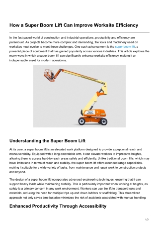 How a Super Boom Lift Can Improve Worksite Efficiency
