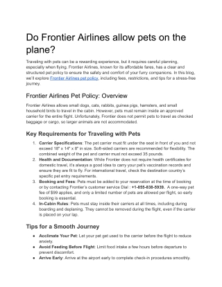 do frontier airlines allow pets on the plane