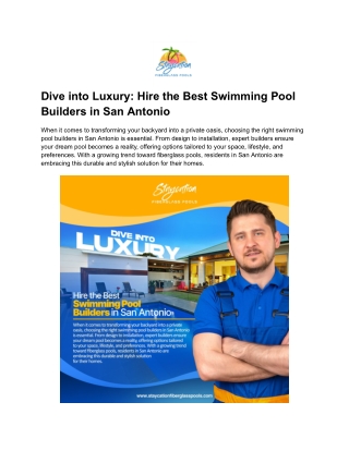 Dive into Luxury- Hire the Best Swimming Pool Builders in San Antonio