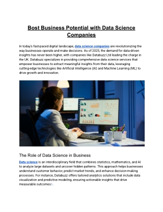 Bost Business Potential with Data Science Companies