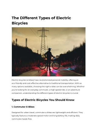 The Different Types of Electric Bicycles at Huse