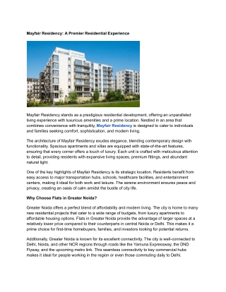 Mayfair Residency: A Premier Residential Experience