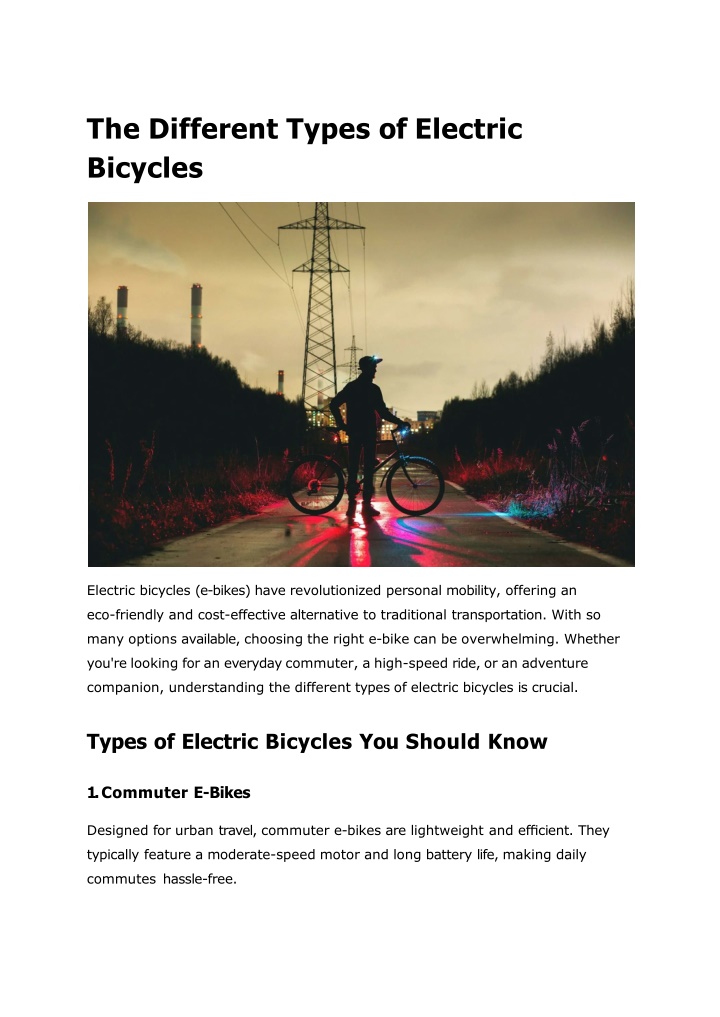 the different types of electric bicycles