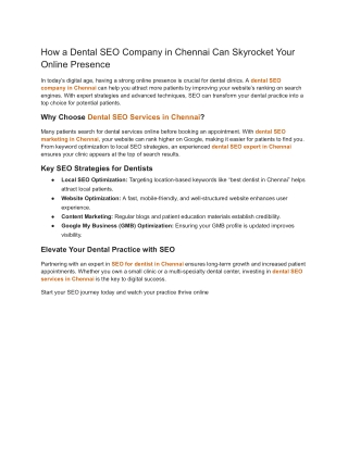 how a dental seo company in chennai can skyrocket