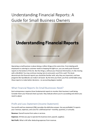 understanding financial reports a guide for small