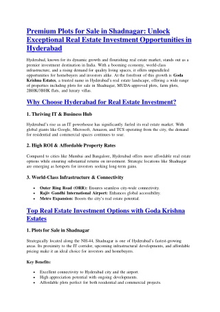 premium plots for sale in shadnagar unlock