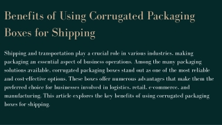 Benefits of Using Corrugated Packaging Boxes for Shipping