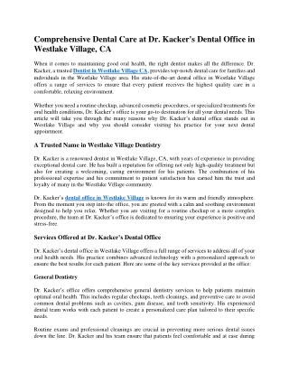 Comprehensive Dental Care at Dr. Kacker's Dental Office in Westlake Village, CA