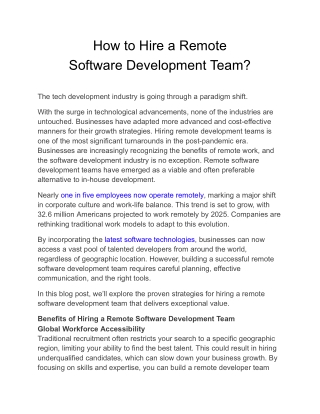 How to Hire a Remote Software Development Team?