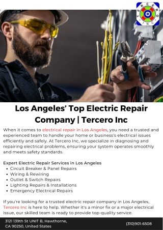 Los Angeles’ Top Electric Repair Company | Tercero Inc
