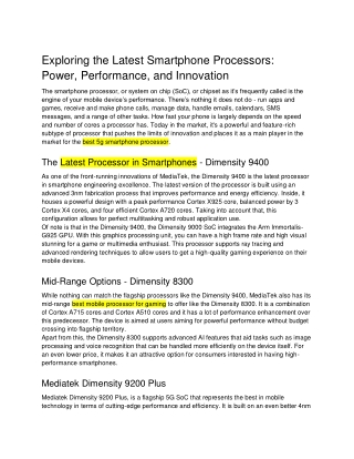 Exploring the Latest Smartphone Processors_ Power, Performance, and Innovation