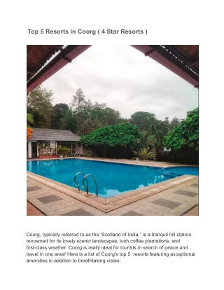 Top 5 Resorts in Coorg ( 4 Star Resorts ) - TYBR