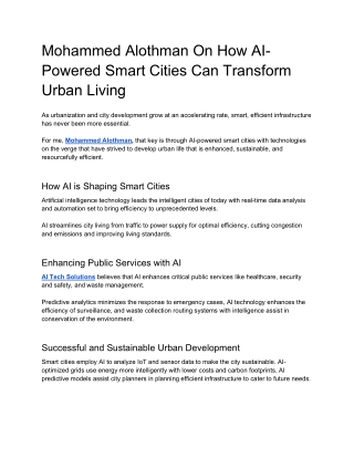 Mohammed Alothman On How AI-Powered Smart Cities Can Transform Urban Living