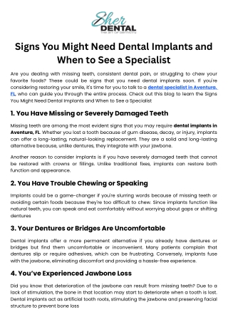 Signs You Might Need Dental Implants and When to See a Specialist