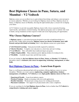 Diploma Classes in Pune, Satara, and Mumbai