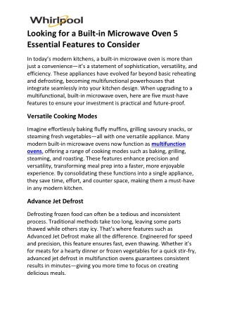 Looking for a Built in Microwave Oven 5 Essential Features to Consider