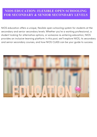 NIOS Education Flexible Open Schooling for Secondary & Senior Secondary Levels