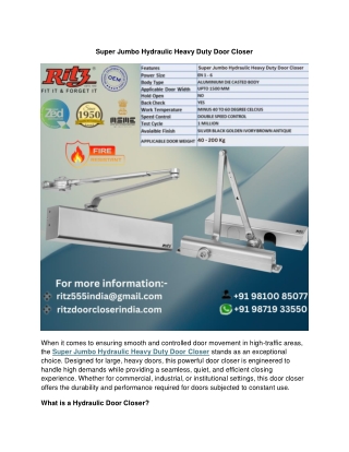 Super Jumbo Hydraulic Heavy Duty Door Closer