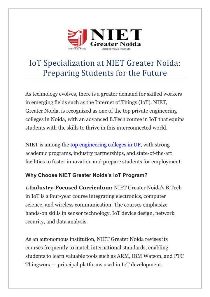 iot specialization at niet greater noida