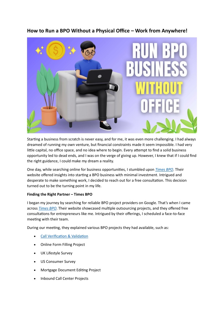 how to run a bpo without a physical office work