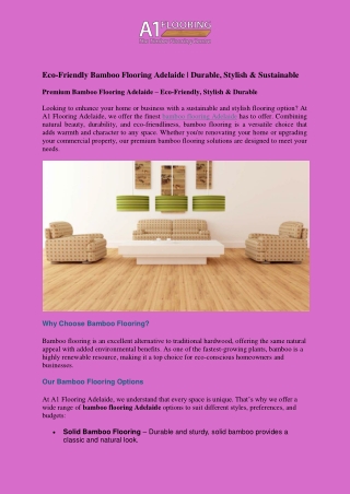 Eco-Friendly Bamboo Flooring Adelaide | Durable, Stylish & Sustainable