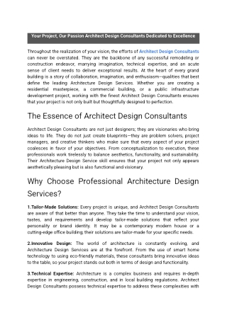Your Project, Our Passion Architect Design Consultants Dedicated to Excellence