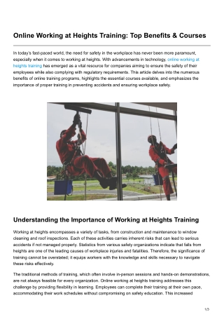 Online Working at Heights Training Top Benefits Courses