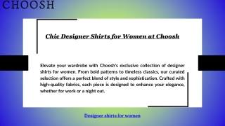 Chic Designer Shirts for Women at Choosh