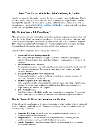 boost your career with the best job consultancy