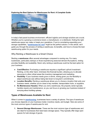 Exploring the Best Options for Warehouses for Rent_ A Complete Guide