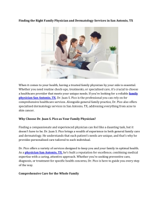 Finding the Right Family Physician and Dermatology Services in San Antonio, TX